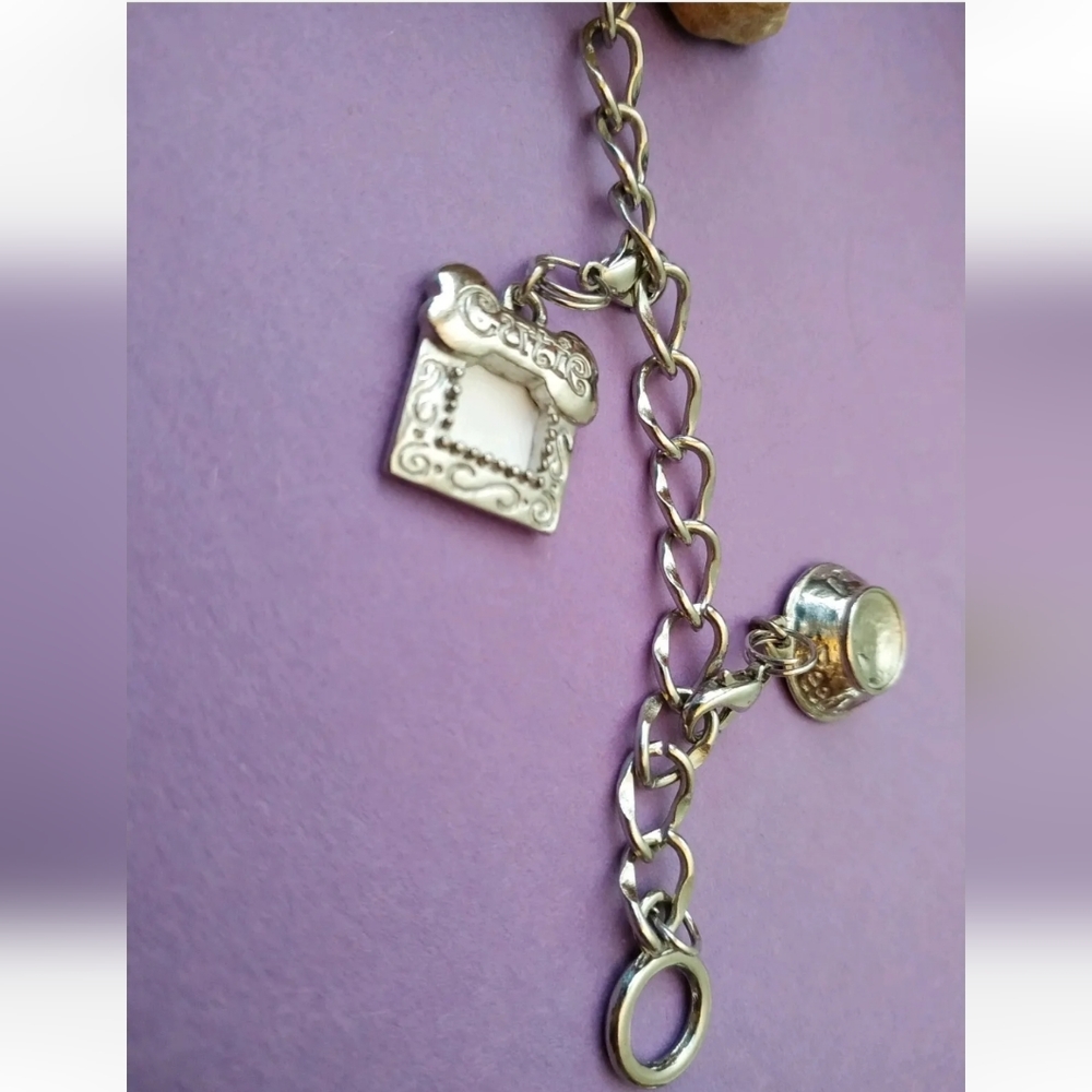 Puppy dog bracelet bowl picture frame charm silverplated  toggle clasp - Picture 3 of 7